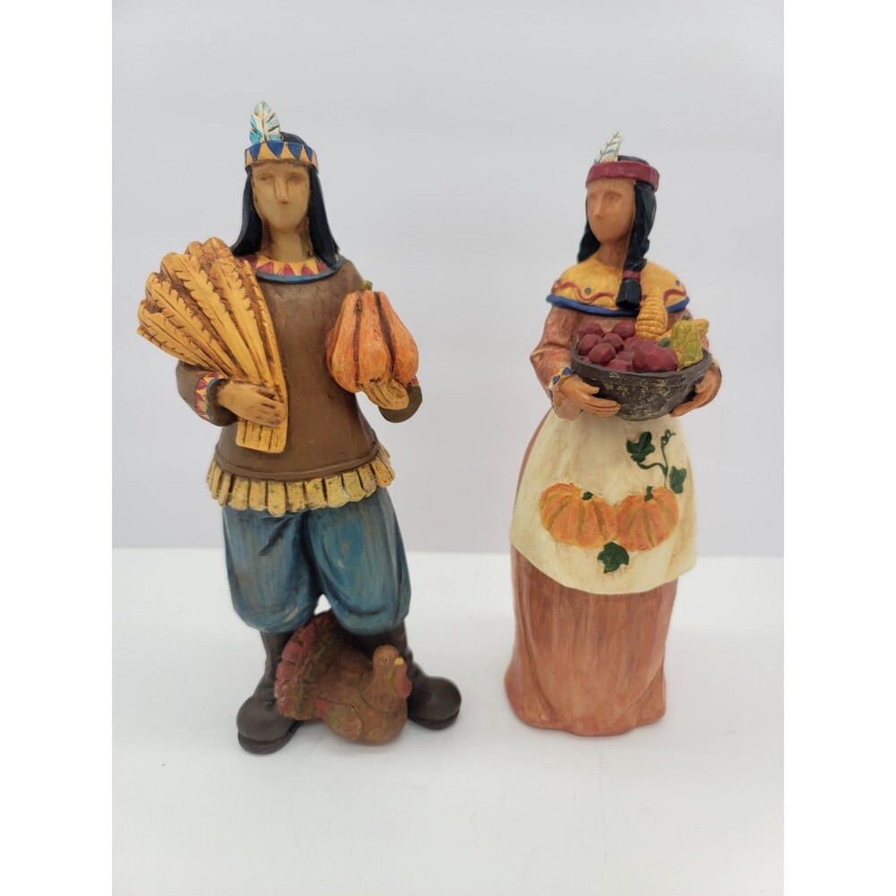Native American Couple Thanksgiving Decor Harvest Set of 2 Figurines